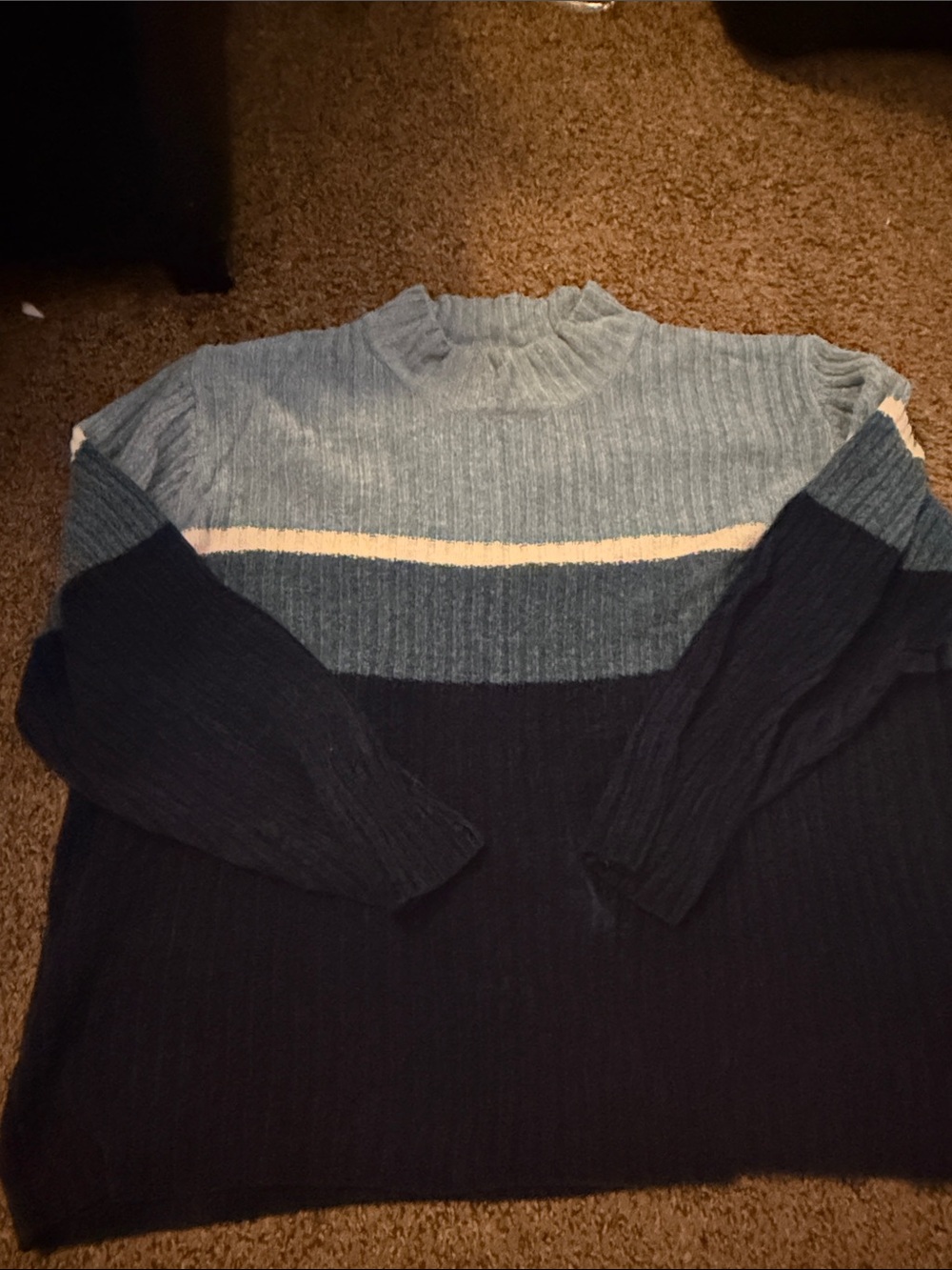 Sonoma Ribbed Colorblock Turtleneck Sweater in Light Blue, Cream & Navy